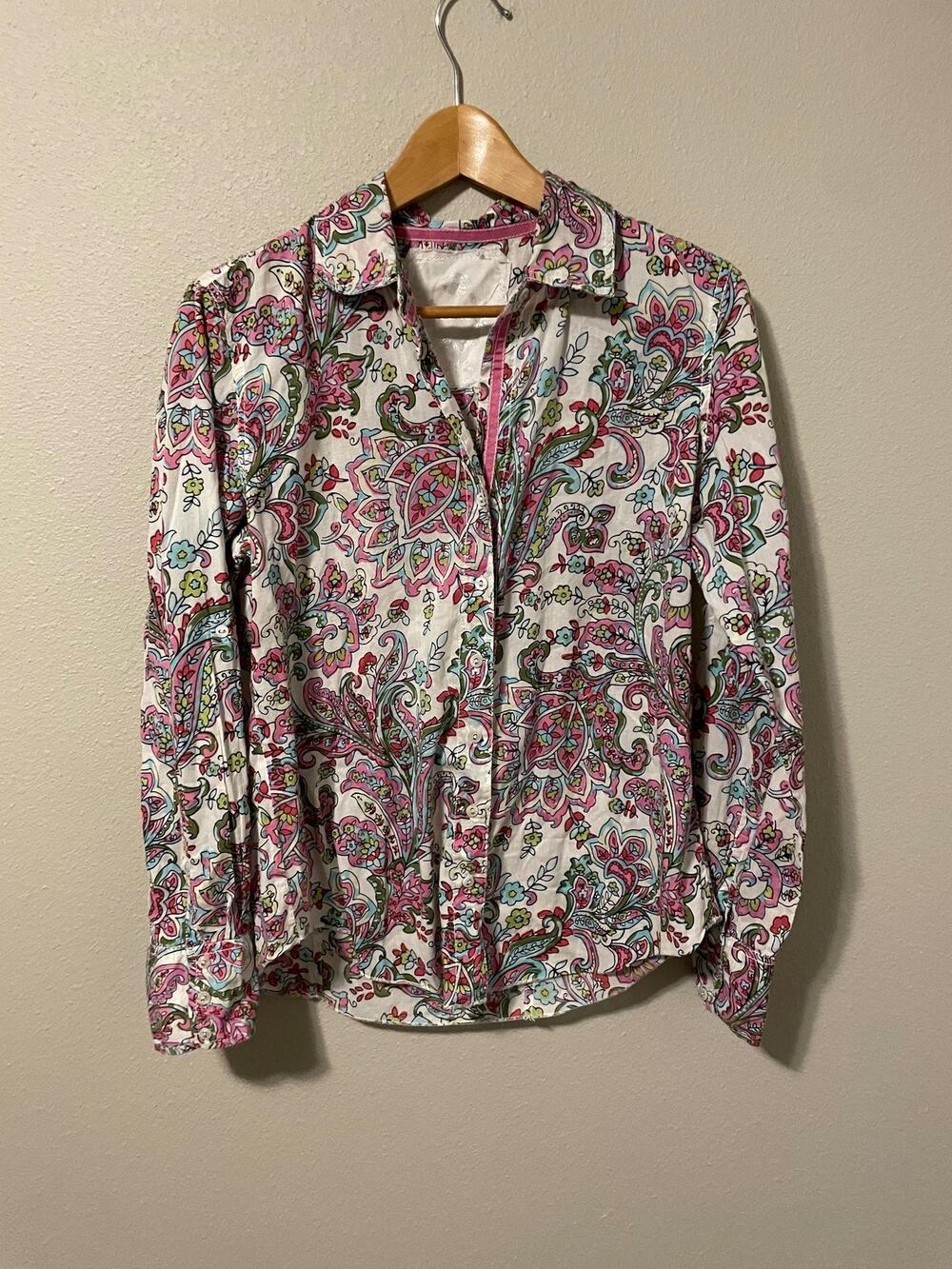Cino Button Up Shirt Womens Medium Multicolor Paisley Print 100% Cotton Boho